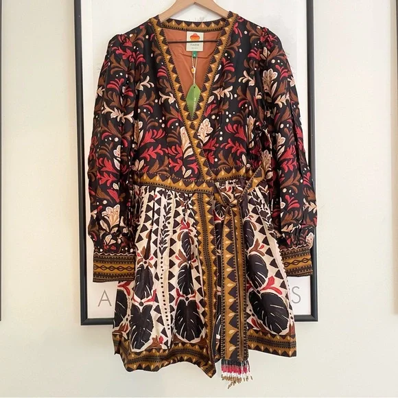 Farm Rio Tapestry Garden Multicolor V Neck Wrap Mini Dress NWT Medium - Picture 7 of 16